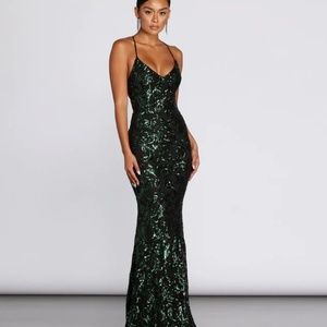 Taisia Formal Sequin Scroll Dress